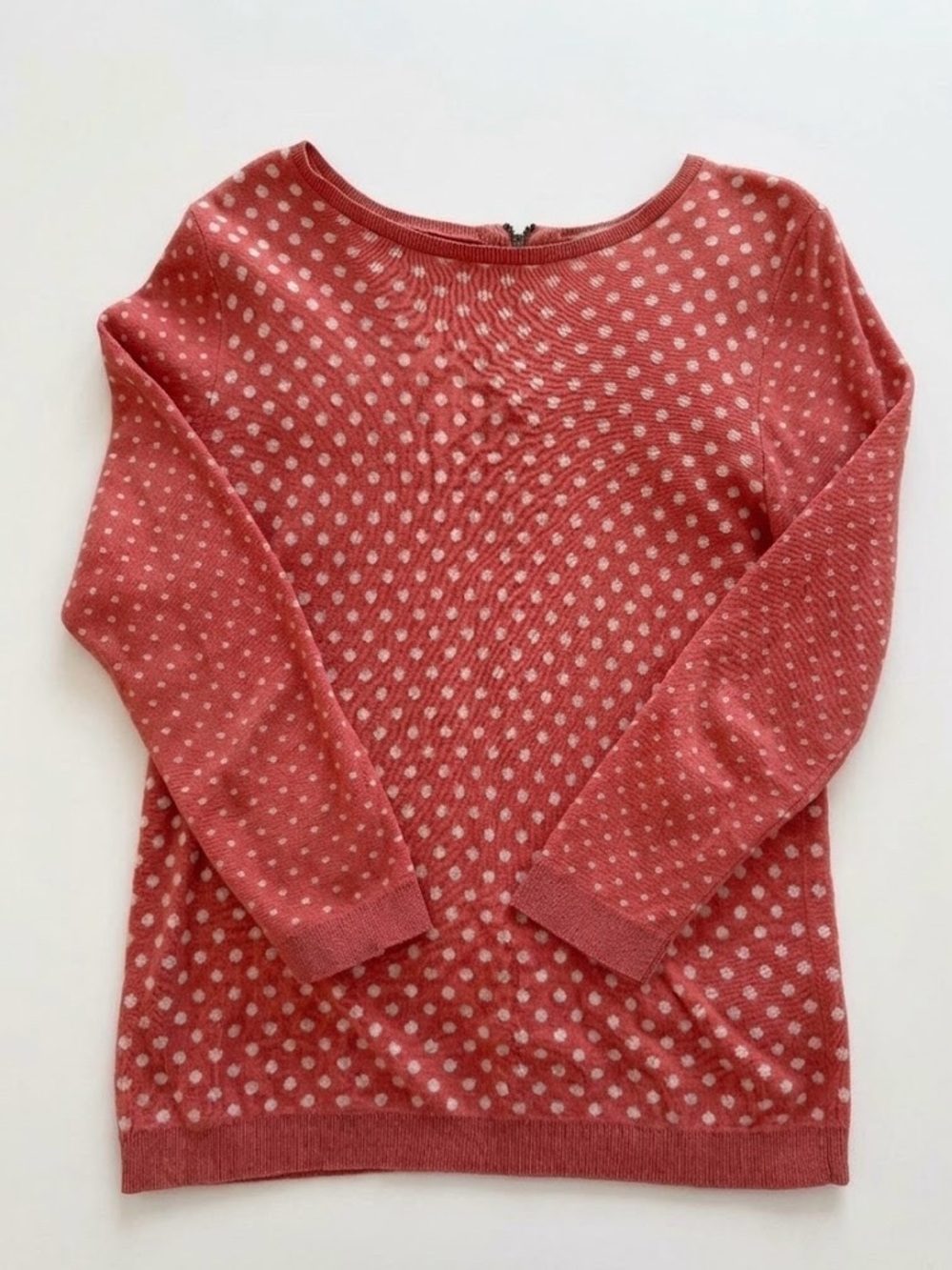Loft Pink and White Polka Dot 3/4 Length Sleeve Sweater Size Medium
